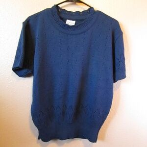 Women's Blue Crew Neck Short Sleeve Sweater